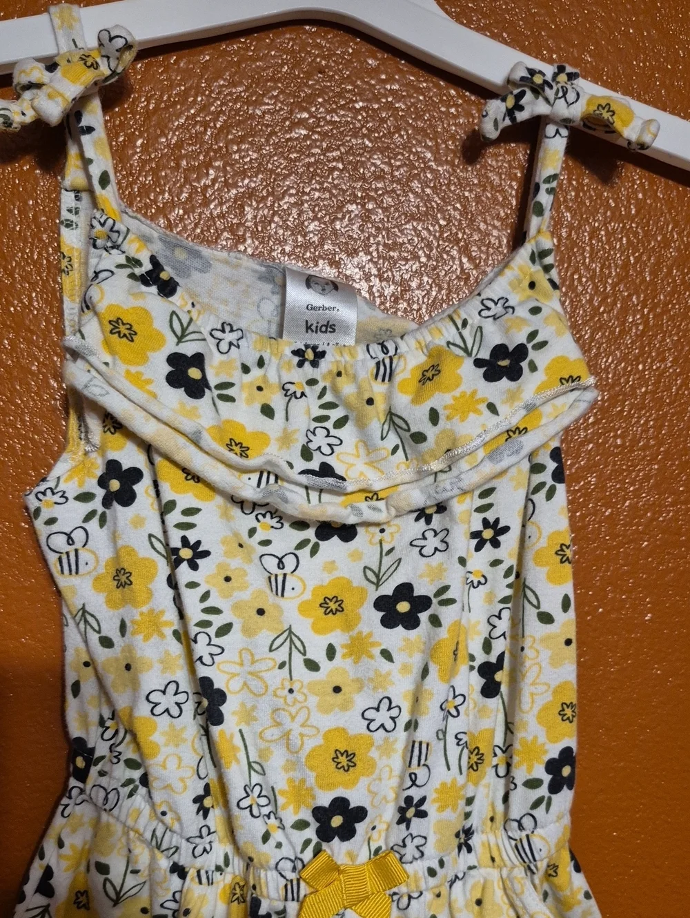 Gerber White Floral Tie-Shoulder Romper with Yellow Accents